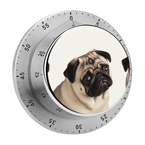 Mops-Hunde-Küchentimer, manuelle 60-Minuten-Aufzieh-Timer mit lautem Alarm, magnetische Rückseite, mechanische Küchentimer, keine Batterien erforderlich, Countdown-Timer zum Kochen und Backen von GHENBLT