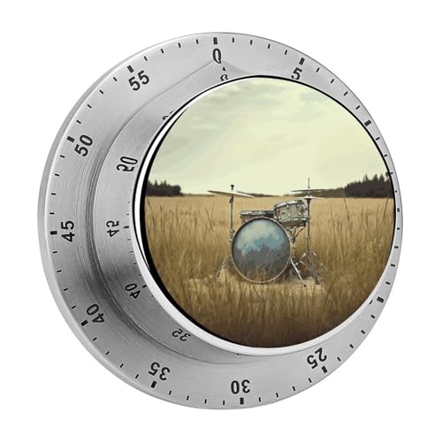 Musik-Trommel im Feld, Küchentimer, manuelle 60-Minuten-Aufzieh-Timer mit lautem Alarm, magnetische Rückseite, mechanische Küchentimer, keine Batterien erforderlich, Countdown-Timer zum Kochen und von GHENBLT