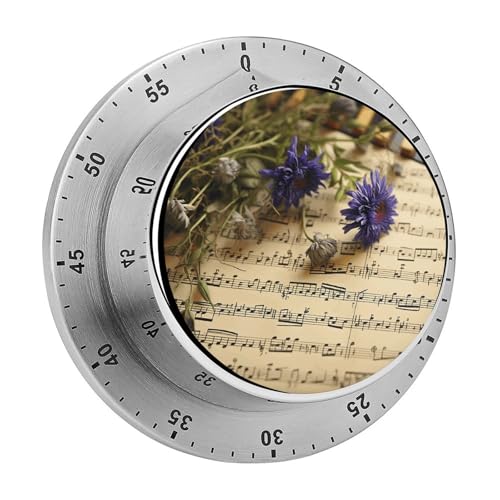 Musikblatt-Küchentimer, manuelle 60-Minuten-Aufzieh-Timer mit lautem Alarm, magnetische Rückseite, mechanische Küchentimer, keine Batterien erforderlich, Countdown-Timer zum Kochen und Backen von GHENBLT