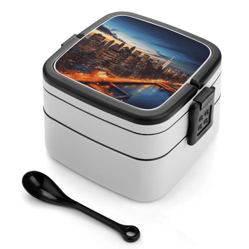 New York City Scenery Bento-Box für Erwachsene, stapelbar, 2 Schichten, wiederverwendbar, auslaufsicher, Lunchbehälter für Erwachsene, Reisen, 940 ml, Lunchbox mit Löffel, tragbare Bento-Boxen New York City Scenery Bento-Box für Erwachsene, stapelbar, 2 Schichten, wiederverwendbar, auslaufsicher, Lunchbehälter für Erwachsene, Reisen, 940 ml, Lunchbox mit Löffel, tragbare Bento-Boxen von GHENBLT