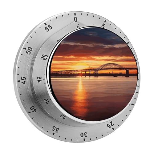 Newark Bay Bridge und Sunset Küchentimer, manuelle 60-Minuten-Aufzieh-Timer mit lautem Alarm, magnetische Rückseite, mechanischer Küchentimer, keine Batterien erforderlich, Countdown-Timer zum Kochen von GHENBLT