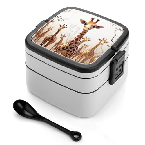 Niedliche Cartoon-Giraffen-Bento-Box für Erwachsene, stapelbar, 2 Schichten, wiederverwendbar, auslaufsicher, Lunchbehälter für Erwachsene, Reisen, 940 ml, Lunchbox mit Löffel, tragbare Bento-Boxen Niedliche Cartoon-Giraffen-Bento-Box für Erwachsene, stapelbar, 2 Schichten, wiederverwendbar, auslaufsicher, Lunchbehälter für Erwachsene, Reisen, 940 ml, Lunchbox mit Löffel, tragbare Bento-Boxen von GHENBLT
