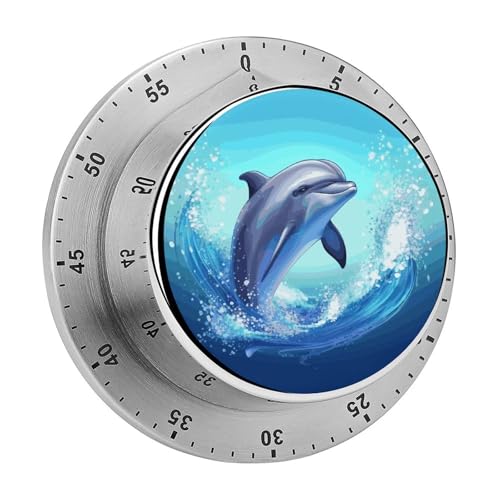 Niedlicher Delfin-Küchentimer, manueller 60-Minuten-Aufzieh-Timer mit lautem Alarm, magnetische Rückseite, mechanische Küchentimer, keine Batterien erforderlich, Countdown-Timer zum Kochen und Backen von GHENBLT