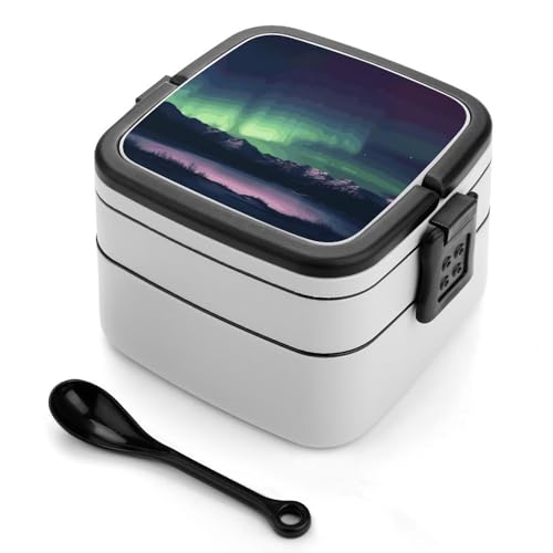 Northern Aurora Night Bento-Box für Erwachsene, stapelbar, 2 Schichten, wiederverwendbar, auslaufsicher, Lunchbehälter für Erwachsene, Reisen, 940 ml, Lunchbox mit Löffel, tragbare Bento-Boxen Northern Aurora Night Bento-Box für Erwachsene, stapelbar, 2 Schichten, wiederverwendbar, auslaufsicher, Lunchbehälter für Erwachsene, Reisen, 940 ml, Lunchbox mit Löffel, tragbare Bento-Boxen von GHENBLT