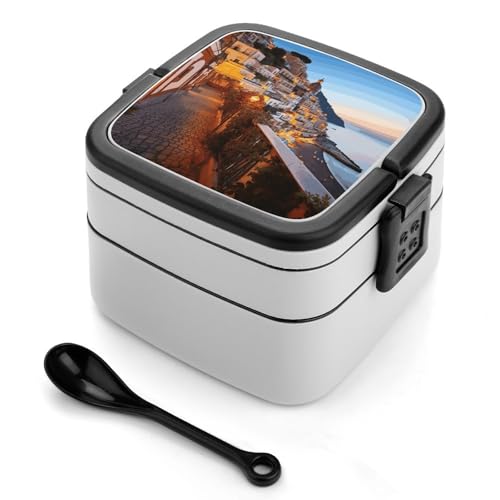Positano Seaside Sunset Bento-Box für Erwachsene, stapelbar, 2 Schichten, wiederverwendbar, auslaufsicher, Lunchbehälter für Erwachsene, Reisen, 940 ml, Lunchbox mit Löffel, tragbare Bento-Boxen Positano Seaside Sunset Bento-Box für Erwachsene, stapelbar, 2 Schichten, wiederverwendbar, auslaufsicher, Lunchbehälter für Erwachsene, Reisen, 940 ml, Lunchbox mit Löffel, tragbare Bento-Boxen von GHENBLT