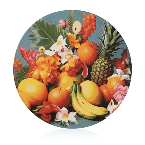Schneidebrett aus gehärtetem Glas mit tropischen Früchten und Blumen, 20,3 x 20,3 cm, mit Gummifüßen, rutschfestes und hitzebeständiges Obstschneidebrett, kleine Schneidebretter, Geschenk für Küche Schneidebrett aus gehärtetem Glas mit tropischen Früchten und Blumen, 20,3 x 20,3 cm, mit Gummifüßen, rutschfestes und hitzebeständiges Obstschneidebrett, kleine Schneidebretter, Geschenk für Küche von GHENBLT