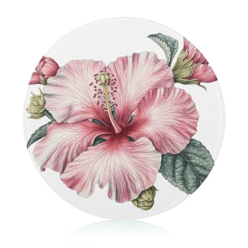 Schneidebrett aus gehärtetem Pfirsich-Hibiskus-Blumen-Glas, 20,3 x 20,3 cm, Schneidebrett mit Gummifüßen, rutschfestes und hitzebeständiges Obstschneidebretter, kleine Schneidebretter, Geschenk für Schneidebrett aus gehärtetem Pfirsich-Hibiskus-Blumen-Glas, 20,3 x 20,3 cm, Schneidebrett mit Gummifüßen, rutschfestes und hitzebeständiges Obstschneidebretter, kleine Schneidebretter, Geschenk für von GHENBLT