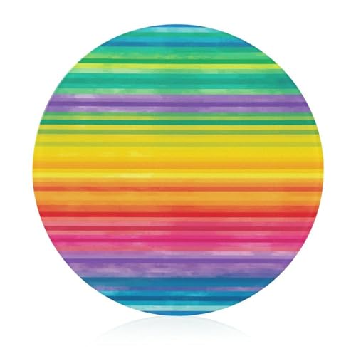 Schneidebrett aus gehärtetem regenbogenfarbenem, gestreiftem Glas, 20,3 x 20,3 cm, Schneidebrett mit Gummifüßen, rutschfestes und hitzebeständiges Obstschneidebrett, kleines Schneidebrett, Geschenk Schneidebrett aus gehärtetem regenbogenfarbenem, gestreiftem Glas, 20,3 x 20,3 cm, Schneidebrett mit Gummifüßen, rutschfestes und hitzebeständiges Obstschneidebrett, kleines Schneidebrett, Geschenk von GHENBLT