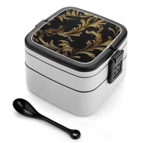 Schwarze und goldene Bento-Box für Erwachsene, stapelbar, 2 Schichten, wiederverwendbar, auslaufsicher, Lunchbehälter für Erwachsene, Reisen, 940 ml, Lunchbox mit Löffel, tragbare Bento-Boxen Schwarze und goldene Bento-Box für Erwachsene, stapelbar, 2 Schichten, wiederverwendbar, auslaufsicher, Lunchbehälter für Erwachsene, Reisen, 940 ml, Lunchbox mit Löffel, tragbare Bento-Boxen von GHENBLT