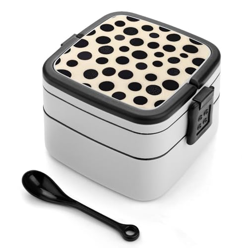 Schwarze und weiße Punkte, Bento-Box für Erwachsene, stapelbar, 2 Schichten, wiederverwendbar, auslaufsicher, Lunchbehälter für Erwachsene, Reisen, 940 ml, Lunchbox mit Löffel, tragbare Bento-Boxen Schwarze und weiße Punkte, Bento-Box für Erwachsene, stapelbar, 2 Schichten, wiederverwendbar, auslaufsicher, Lunchbehälter für Erwachsene, Reisen, 940 ml, Lunchbox mit Löffel, tragbare Bento-Boxen von GHENBLT
