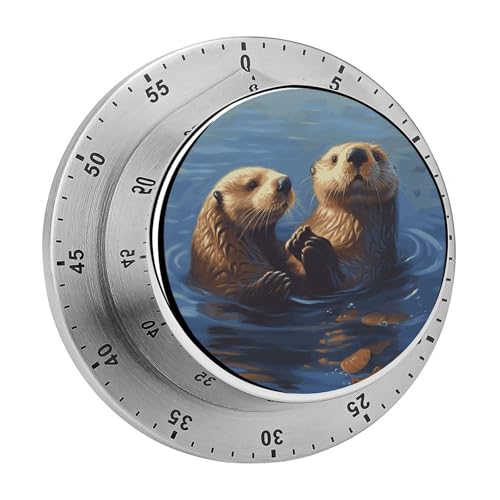 Sea Otters Küchentimer, manuelle 60-Minuten-Aufzieh-Timer mit lautem Alarm, magnetische Rückseite, mechanische Küchentimer, keine Batterien erforderlich, Countdown-Timer zum Kochen und Backen von GHENBLT