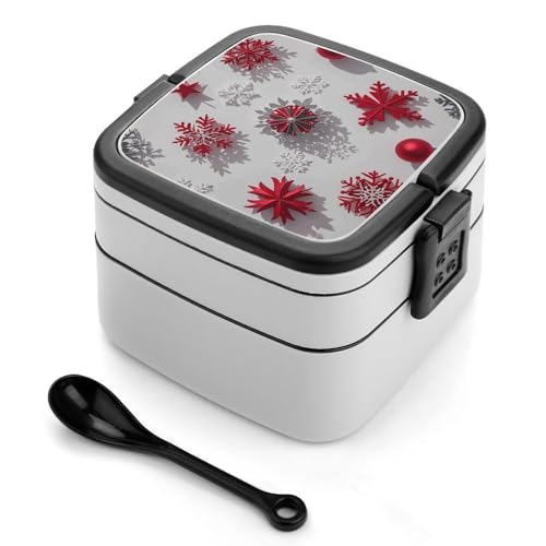 Weihnachts-Bento-Box mit roten Schneeflocken, stapelbar, 2 Schichten, wiederverwendbar, auslaufsicher, Lunchbehälter für Erwachsene, Reisen, 940 ml, Lunchbox mit Löffel, tragbare Bento-Boxen Weihnachts-Bento-Box mit roten Schneeflocken, stapelbar, 2 Schichten, wiederverwendbar, auslaufsicher, Lunchbehälter für Erwachsene, Reisen, 940 ml, Lunchbox mit Löffel, tragbare Bento-Boxen von GHENBLT