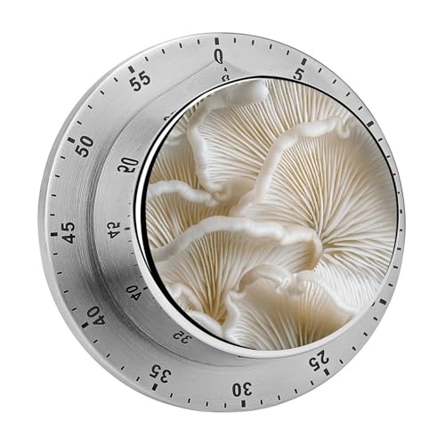 Weiße Austernpilz-Küchentimer, manuelle 60-Minuten-Aufzieh-Timer mit lautem Alarm, magnetische Rückseite, mechanische Küchentimer, keine Batterien erforderlich, Countdown-Timer zum Kochen und Backen von GHENBLT