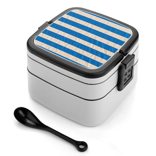 Weiße und blaue Streifen Bento-Box für Erwachsene, stapelbar, 2 Schichten, wiederverwendbar, auslaufsicher, Lunchbehälter für Erwachsene, Reisen, 940 ml, Lunchbox mit Löffel, tragbare Bento-Boxen Weiße und blaue Streifen Bento-Box für Erwachsene, stapelbar, 2 Schichten, wiederverwendbar, auslaufsicher, Lunchbehälter für Erwachsene, Reisen, 940 ml, Lunchbox mit Löffel, tragbare Bento-Boxen von GHENBLT