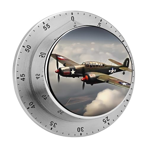 Weltkrieg Flugzeug-Küchentimer, manuelle 60-Minuten-Aufzieh-Timer mit lautem Alarm, magnetische Rückseite, mechanische Küchentimer, keine Batterien erforderlich, Countdown-Timer zum Kochen Backen von GHENBLT