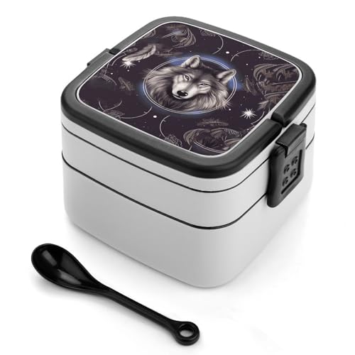 Wölfe und Traumfänger Bento-Box für Erwachsene, stapelbar, 2 Schichten, wiederverwendbar, auslaufsicher, Lunchbehälter für Erwachsene, Reisen, 940 ml, Lunchbox mit Löffel, tragbare Bento-Boxen Wölfe und Traumfänger Bento-Box für Erwachsene, stapelbar, 2 Schichten, wiederverwendbar, auslaufsicher, Lunchbehälter für Erwachsene, Reisen, 940 ml, Lunchbox mit Löffel, tragbare Bento-Boxen von GHENBLT