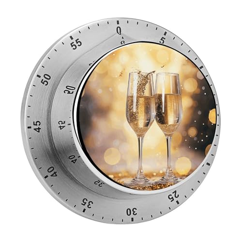 Zwei Gläser Champagner-Küchentimer, manuelle 60-Minuten-Aufzieh-Timer mit lautem Alarm, magnetische Rückseite, mechanische Küchentimer, keine Batterien erforderlich, Countdown-Timer zum Kochen und von GHENBLT