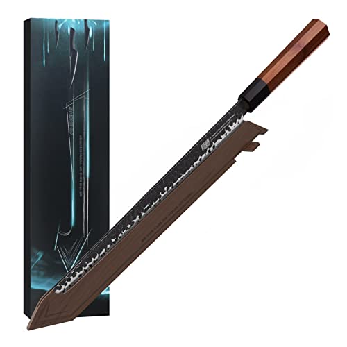 12-Zoll-Schinken-Küchenmesser 3-Schicht 9cr18mov. Clad Steel BRISKET Slicer Cleaver Lachs-Fischmesser mit standbarem hölzernem Rack (Color : Knife And Cover, Size : 12 inch) von GHEPAR