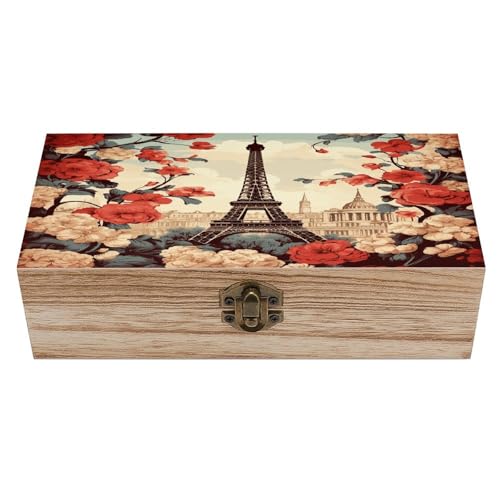 GHEPSDW Paris Vintage FloralElegante Aufbewahrungsbox aus Holz mit Scharnierdeckel und Frontverschluss, geeignet für DI Craft Art Hobby Home Storage von GHEPSDW