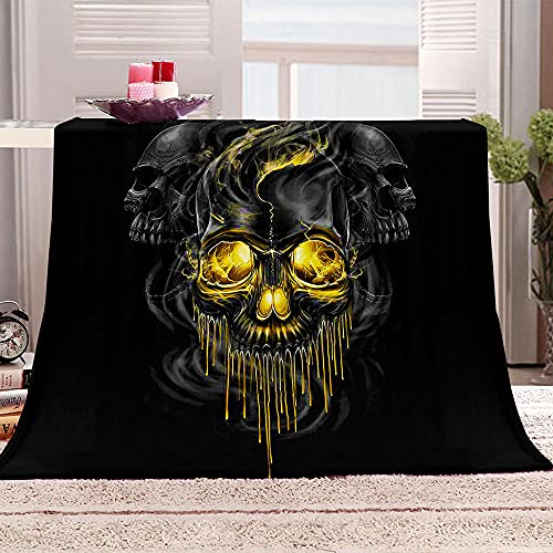 GHFFBUX Decke 3D Totenkopf Gold schwarz Gedruckt Kuscheldecken Super Soft Weiche Wohndecke Fleecedecke 100% Mikrofaser für Kinder Jungen Erwachsene 70x100cm von GHFFBUX