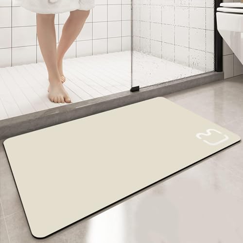 GHFSDO Kieselgur Badematte, schnell trocknend, Gummi, rutschfest, Badematte, super saugfähig, dünn, Badezimmer-Bodenmatte, maschinenwaschbar, rechteckig (49,8 x 79,8 cm, Beige) von GHFSDO