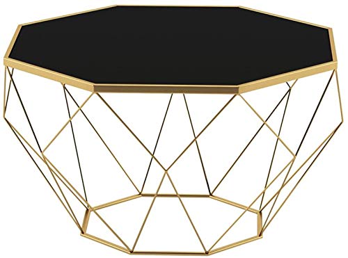 Wddwarmhome Mid-Century Couchtisch in achteckiger Form mit schwarzer Tischplatte aus gehärtetem Glas und goldfarbenen Oberflächen (Größe: 46 x 56 cm) von GHFUHGTURHWRFDR