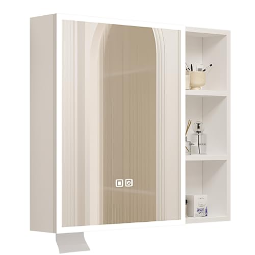 GHHDPDMJ Badezimmer-Medizinschrank mit LED-Beleuchtung, Antibeschlagfunktion, dimmbar, Wand montierter Spiegelschrank (Farbe: Weiß, Größe: 80 x 13 x 68 cm) von GHHDPDMJ