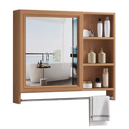 GHHDPDMJ Badezimmer-Spiegelschrank aus Aluminium mit Handtuchhalter, Wandmontage, Aufbewahrungsschrank mit Einer Tür, platzsparend, brauner Spiegelschrank (60 cm) von GHHDPDMJ