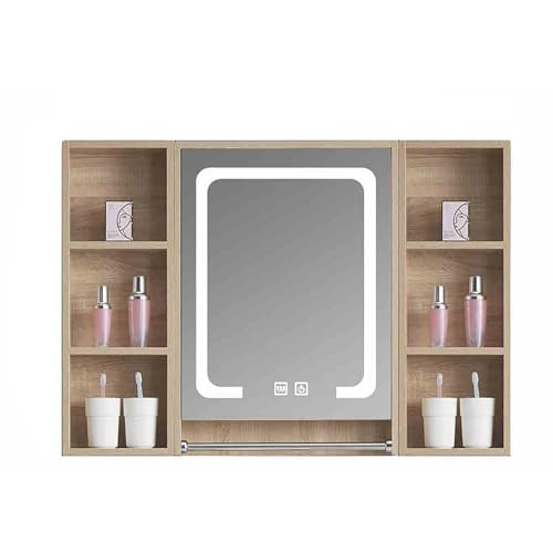 GHHDPDMJ Badezimmer-Wandschrank im Landhausstil mit Spiegeltür und Handtuchhalter, platzsparender Aufbewahrungsschrank für über der Toilette (Natur) von GHHDPDMJ