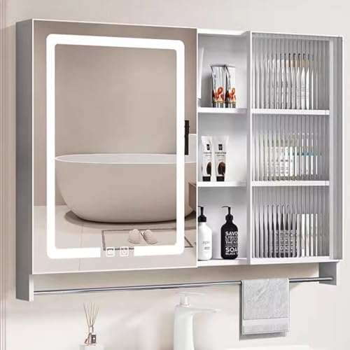 GHHDPDMJ Badezimmerspiegel-Medizinschrank aus Aluminium mit LED-Beleuchtung und Glastür, Badezimmerspiegelschrank mit beschlagfreiem Stauraum, Wandmontierter Kosmetikspiegelschrank mit stufenloser Di GHHDPDMJ Badezimmerspiegel-Medizinschrank aus Aluminium mit LED-Beleuchtung und Glastür, Badezimmerspiegelschrank mit beschlagfreiem Stauraum, Wandmontierter Kosmetikspiegelschrank mit stufenloser Di von GHHDPDMJ