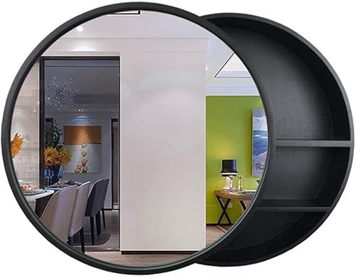 GHHDPDMJ Badezimmerspiegelschrank aus Massivholz mit Ablage, runder Wandspiegel zur Wandmontage für Badezimmer und Ankleidezimmer (braun) von GHHDPDMJ