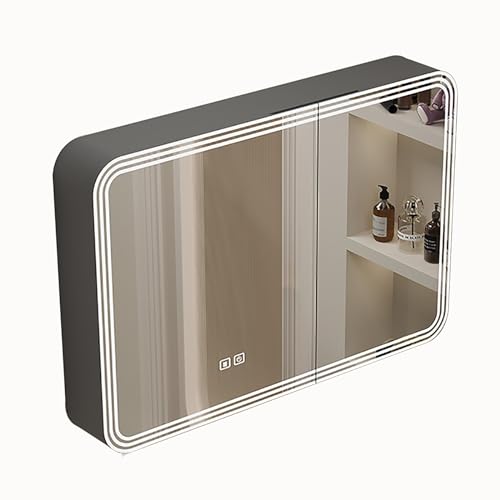 GHHDPDMJ Badezimmerspiegelschrank mit LED-Beleuchtung, Wandmontage, Kosmetikspiegel, Medizinschrank mit Grauer Oberfläche und Design über dem Waschbecken, 60 x 70 x 13 cm GHHDPDMJ Badezimmerspiegelschrank mit LED-Beleuchtung, Wandmontage, Kosmetikspiegel, Medizinschrank mit Grauer Oberfläche und Design über dem Waschbecken, 60 x 70 x 13 cm von GHHDPDMJ