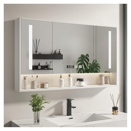 GHHDPDMJ Badezimmerspiegelschrank mit LED-Beleuchtung und offenem Fach, an der Wand montierter, beschlagfreier Spiegelschrank (B 60 x H 70 cm) von GHHDPDMJ