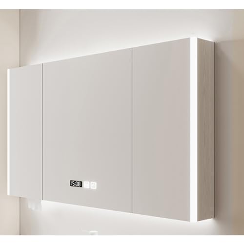 GHHDPDMJ Badezimmerspiegelschrank mit LED-Licht, hängender Badezimmerschrank aus Holz, Antibeschlagspiegel, Massivholzschrank mit Zeitanzeige und stufenlosem Dimmen GHHDPDMJ Badezimmerspiegelschrank mit LED-Licht, hängender Badezimmerschrank aus Holz, Antibeschlagspiegel, Massivholzschrank mit Zeitanzeige und stufenlosem Dimmen von GHHDPDMJ