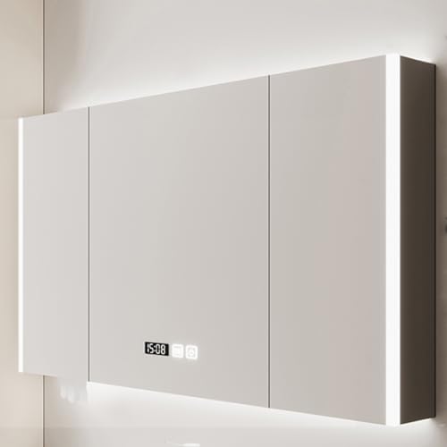 GHHDPDMJ Badezimmerspiegelschrank mit LED-Licht, hängender Badezimmerschrank aus Holz mit intelligentem Anti-Beschlag-Spiegelschrank aus Massivholz, Beleuchtungszeitanzeige und stufenlosem Dimmen GHHDPDMJ Badezimmerspiegelschrank mit LED-Licht, hängender Badezimmerschrank aus Holz mit intelligentem Anti-Beschlag-Spiegelschrank aus Massivholz, Beleuchtungszeitanzeige und stufenlosem Dimmen von GHHDPDMJ