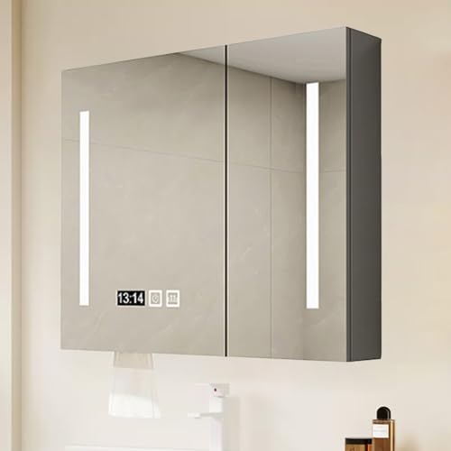 GHHDPDMJ Beleuchteter Badezimmerspiegelschrank mit Antibeschlag-Hängeschrank, schmaler Badezimmerschrank mit LED-Leuchten, großer Schminkspiegel mit 3 Farblichtern und Zeitanzeige, Papierrollenhalter GHHDPDMJ Beleuchteter Badezimmerspiegelschrank mit Antibeschlag-Hängeschrank, schmaler Badezimmerschrank mit LED-Leuchten, großer Schminkspiegel mit 3 Farblichtern und Zeitanzeige, Papierrollenhalter von GHHDPDMJ