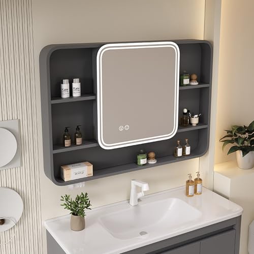 GHHDPDMJ Beleuchteter Spiegelschrank für Badezimmer, rechteckiger Badezimmerspiegelschrank mit intelligenter Touch-Taste, Badezimmer-Wandgarderobe aus Aluminiumlegierung mit Stauraum darunter und EIN GHHDPDMJ Beleuchteter Spiegelschrank für Badezimmer, rechteckiger Badezimmerspiegelschrank mit intelligenter Touch-Taste, Badezimmer-Wandgarderobe aus Aluminiumlegierung mit Stauraum darunter und EIN von GHHDPDMJ