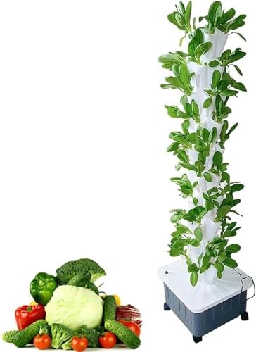 GHHDPDMJ Hydroponischer Wachstumsturm-Bausatz, Gartenturm, Hydroponik-Turm für Kräuter, Obst und Gemüse im Innenbereich, Gartenturm mit geräuschloser Pumpe und automatischer Bewässerung von GHHDPDMJ