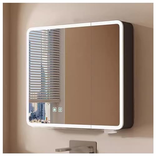 GHHDPDMJ Intelligenter beschlagfreier Badezimmerspiegel mit Beleuchtung und Ablagen, an der Wand montierter Spiegelschrank mit klarem Bild (Größe: Weiß) von GHHDPDMJ
