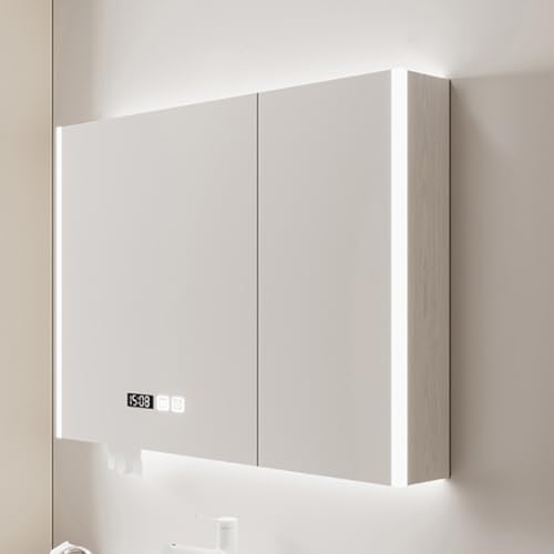 GHHDPDMJ LED-beleuchteter Badezimmerspiegelschrank mit Anti-Beschlag-Massivholz-Hängebadezimmerschrank, Zeitanzeige und stufenlosem Dimmen GHHDPDMJ LED-beleuchteter Badezimmerspiegelschrank mit Anti-Beschlag-Massivholz-Hängebadezimmerschrank, Zeitanzeige und stufenlosem Dimmen von GHHDPDMJ