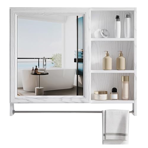 GHHDPDMJ Moderner Badezimmer-Spiegelschrank aus Aluminium mit Handtuchhalter, wandmontierter Aufbewahrungsschrank für platzsparenden Aufbewahrungsspiegelschrank mit Einer Tür (braun, 60 cm) von GHHDPDMJ