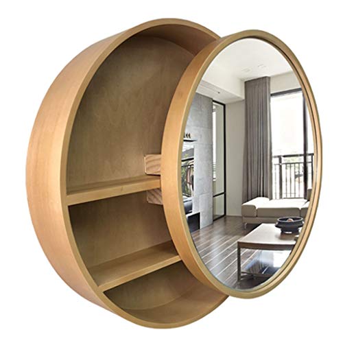 GHHDPDMJ Moderner Badezimmer-Spiegelschrank aus Holz mit rundem Schminkspiegel, Braun, 50 cm von GHHDPDMJ