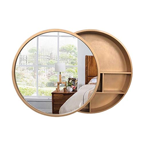 GHHDPDMJ Moderner Badezimmer-Spiegelschrank aus braunem Holz mit rundem Schmink- und Ankleidespiegel, 50 cm von GHHDPDMJ