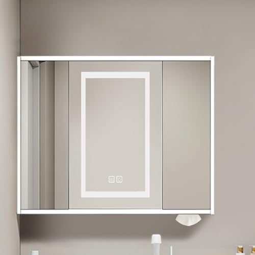 GHHDPDMJ Moderner Badezimmerschrank aus Massivholz zum Aufhängen mit Spiegel, Antibeschlagbeleuchtung und Berührungsschalter, rechteckiges Design mit aufklappbarer Spiegeltür (Größe) von GHHDPDMJ