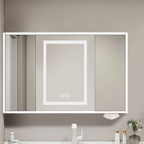 GHHDPDMJ Moderner Badezimmerspiegelschrank aus Massivholz mit Antibeschlagbeleuchtung und Touch-Schalter. Rechteckiger hängender Spiegelschrank mit Flügeltür. Größe [Größe] von GHHDPDMJ