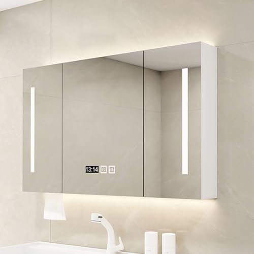 GHHDPDMJ Moderner Badezimmerspiegelschrank mit Antibeschlagbeleuchtung und LED-Leuchten. Großer Schminkspiegel mit 3 Farblichtern und Zeitanzeige. An der Wand montierter schmaler Hängeschrank mit Loc GHHDPDMJ Moderner Badezimmerspiegelschrank mit Antibeschlagbeleuchtung und LED-Leuchten. Großer Schminkspiegel mit 3 Farblichtern und Zeitanzeige. An der Wand montierter schmaler Hängeschrank mit Loc von GHHDPDMJ