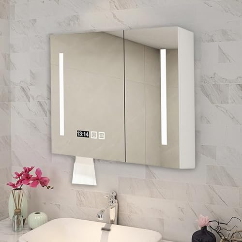 GHHDPDMJ Moderner LED-Badezimmer-Kosmetikspiegelschrank mit Stauraum und Antibeschlagfunktion. Wandmontierter intelligenter Medizinschrank mit stufenlos dimmbarem Schminkspiegel. 3-Farben-Beleuchtung von GHHDPDMJ