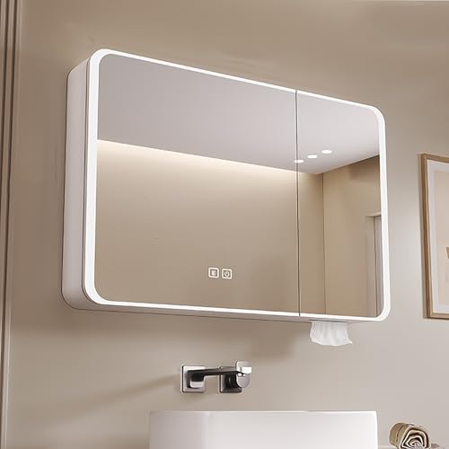 GHHDPDMJ Moderner LED-Badezimmerspiegelschrank mit Wandhalterung, Grau, 60 cm, geräumiger Stauraum und Antibeschlagfunktion von GHHDPDMJ