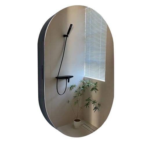 GHHDPDMJ Ovaler Spiegelschrank, Wandmontierter Badezimmerschrank mit Regal, Schwarz/Weiß/Gold, Wandmontierter Schminkspiegel von GHHDPDMJ