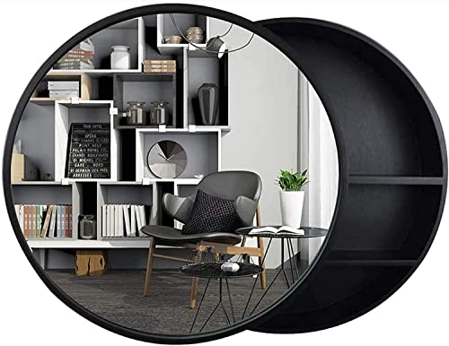 GHHDPDMJ Runder Badezimmerspiegelschrank aus Massivholz, Wandmontage, Aufbewahrungsspiegel mit Ankleidespiegel, Schwarzes Walnuss-Finish, 50 cm von GHHDPDMJ